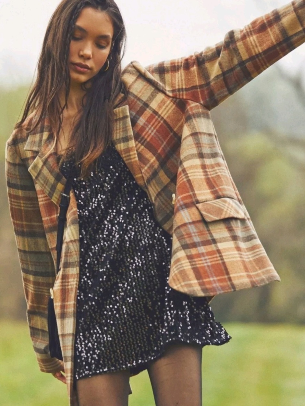 Free people plaid winter jacket pea coat XL euc